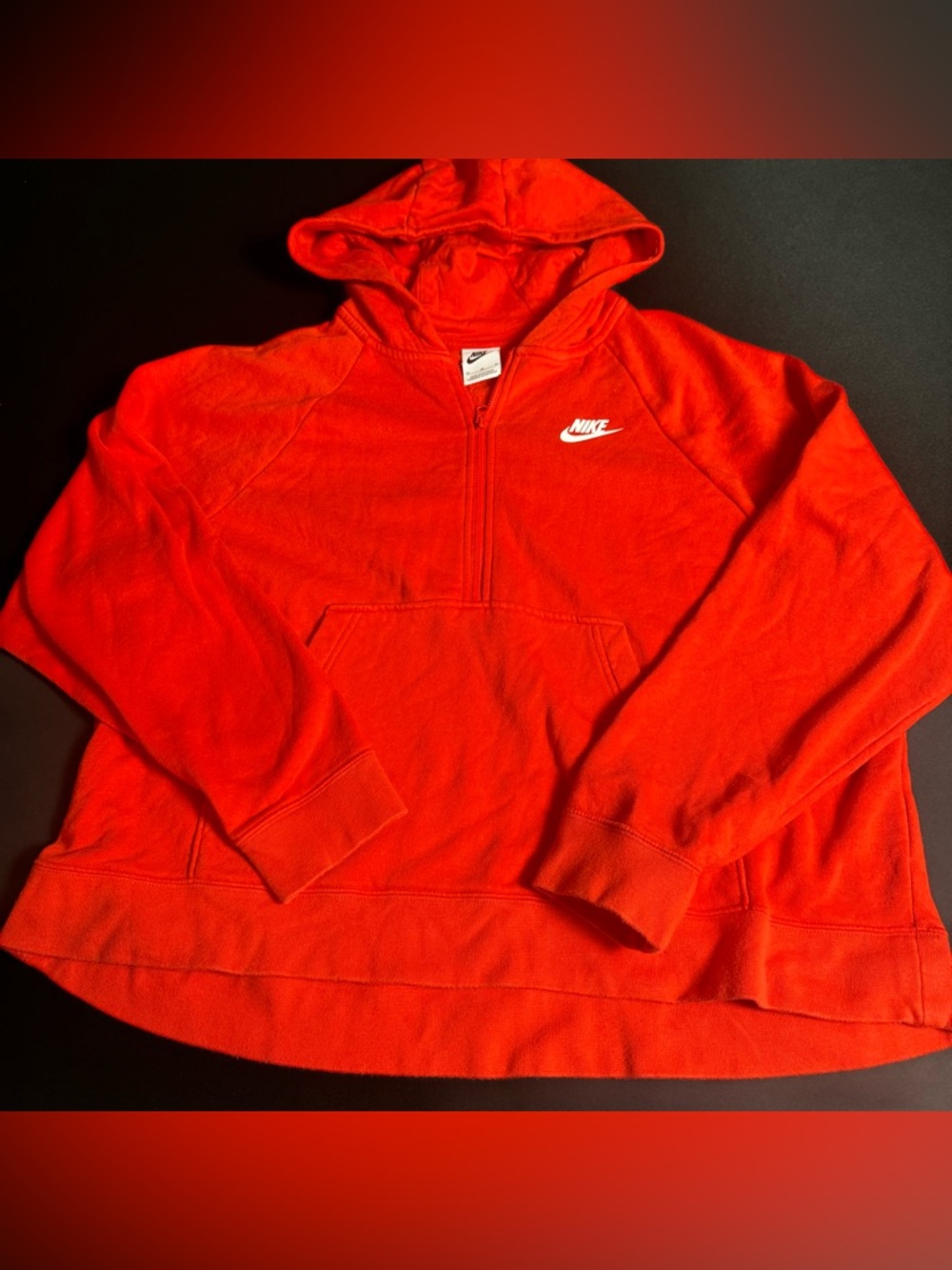 Nike Men's Bright Red Quarter-Zip Hooded Sweatshirt Sporty Gorpcore